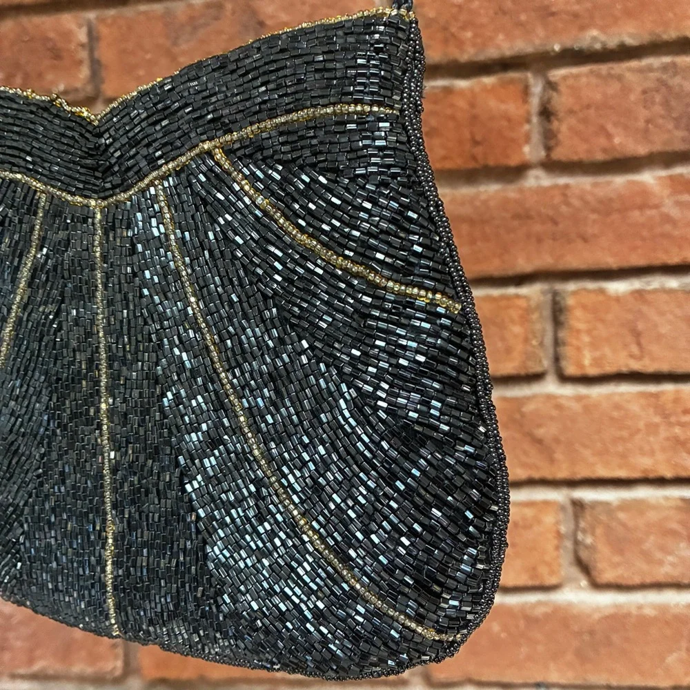 Henry Birks Vintage Beaded Evening Bag Black Hand-Beaded Purse Formal Cocktail - Picture 8 of 16